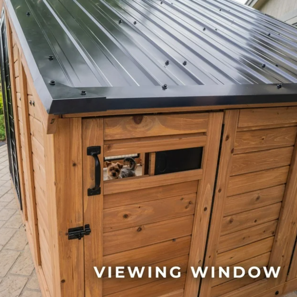 Backyard 7' x 5' Cedar Wood Dog House/Kennel with Feeding Door
