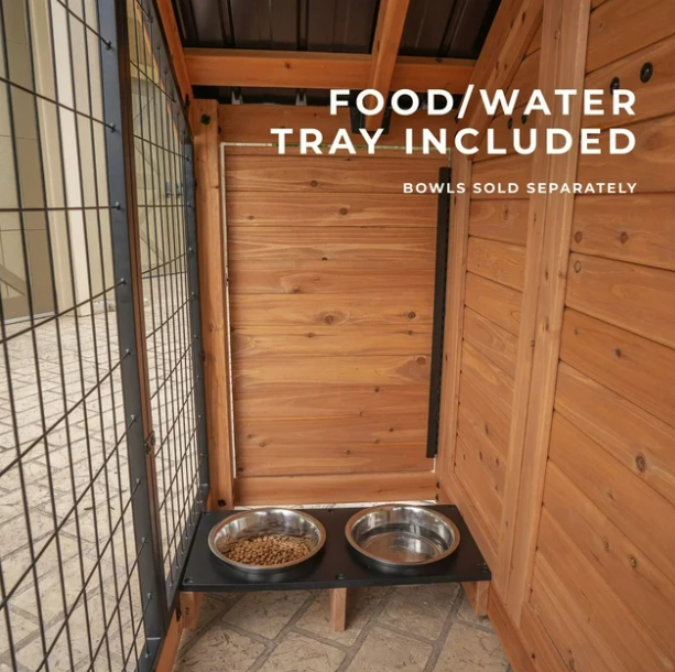 Backyard 7' x 5' Cedar Wood Dog House/Kennel with Feeding Door
