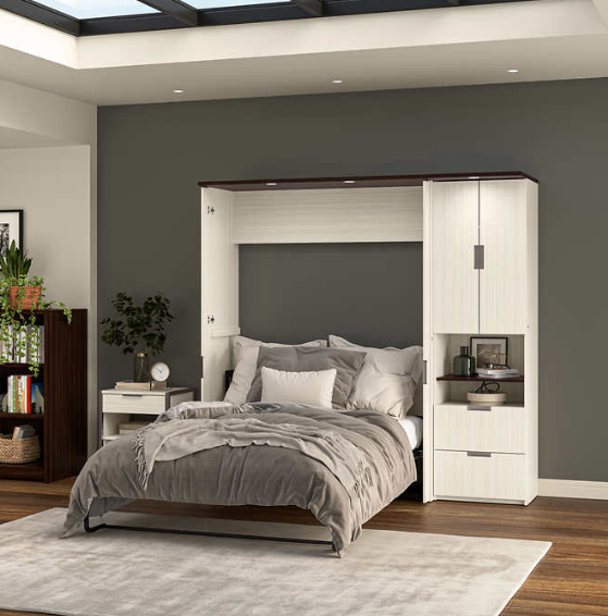 Lumina Full Murphy Bed with Desk and Storage Cabinet