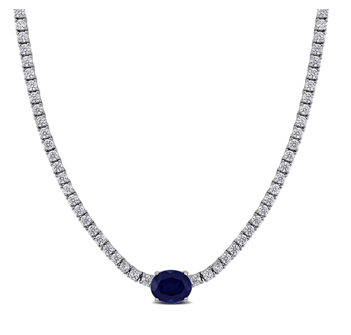 Gemstone Tennis Necklace in Sterling Silver - Lab Created