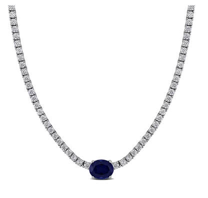 Gemstone Tennis Necklace in Sterling Silver - Lab Created