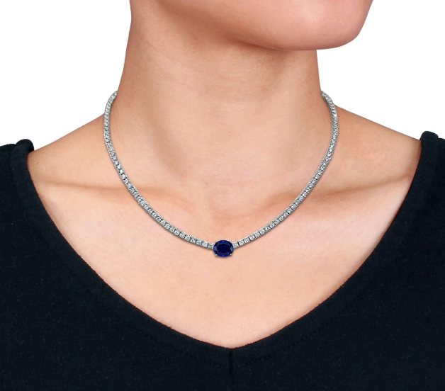 Gemstone Tennis Necklace in Sterling Silver - Lab Created