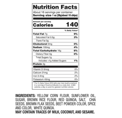 Red Quinoa Chia Corn Tortilla Chips, 16 oz.