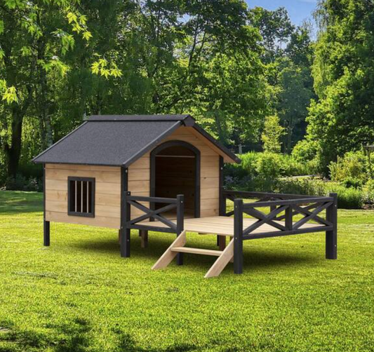 Outdoor Large Wooden Cabin Dog House with Porch