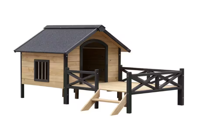 Outdoor Large Wooden Cabin Dog House with Porch