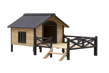 Outdoor Large Wooden Cabin Dog House with Porch