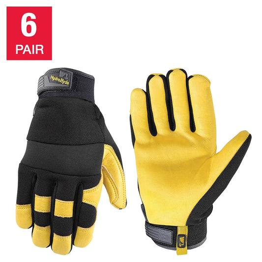Leather Work Gloves - Wells Lamont Men's HydraHyde , 6-pair