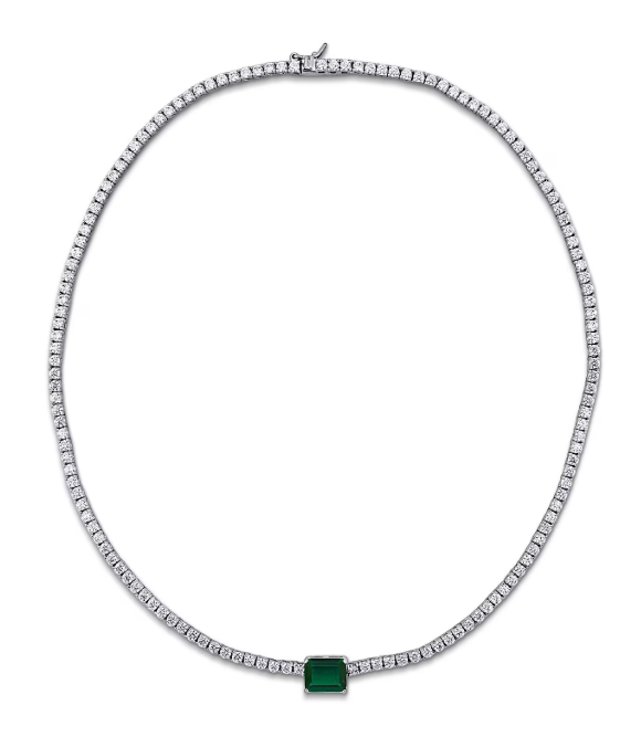 Gemstone Tennis Necklace in Sterling Silver - Lab Created