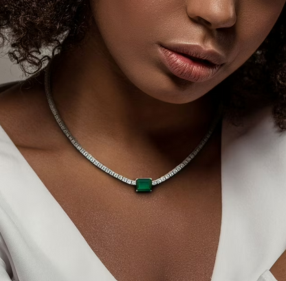 Gemstone Tennis Necklace in Sterling Silver - Lab Created