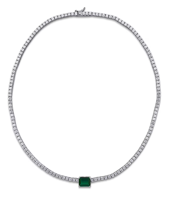 Gemstone Tennis Necklace in Sterling Silver - Lab Created