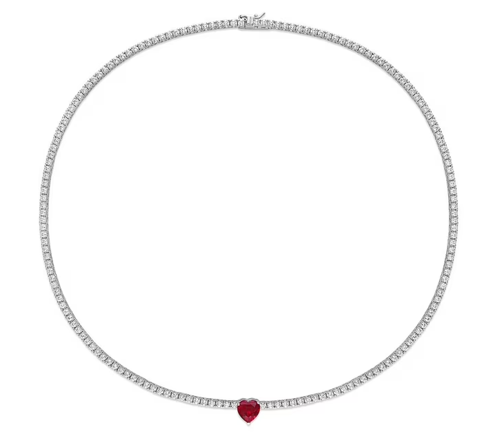 Gemstone Tennis Necklace in Sterling Silver - Lab Created