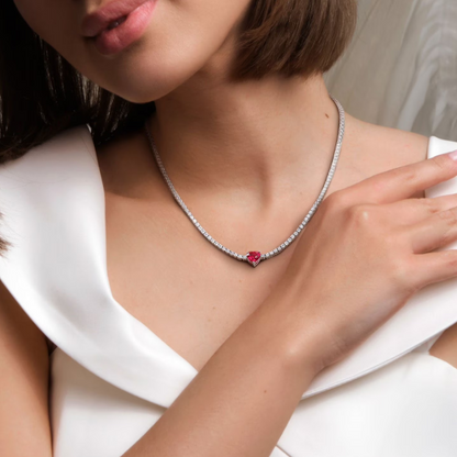 Gemstone Tennis Necklace in Sterling Silver - Lab Created