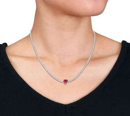 Gemstone Tennis Necklace in Sterling Silver - Lab Created