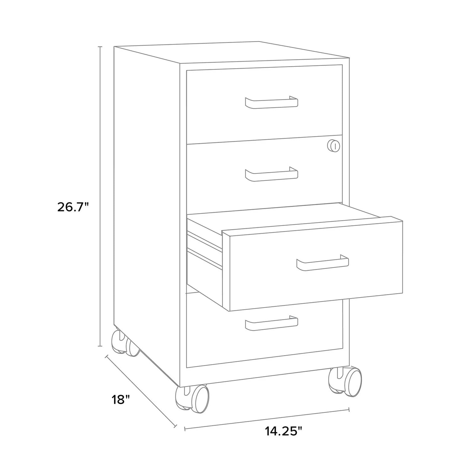 18" Deep 4-Drawer Metal Mobile Organizer, 4 Box Drawers