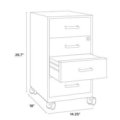 18" Deep 4-Drawer Metal Mobile Organizer, 4 Box Drawers