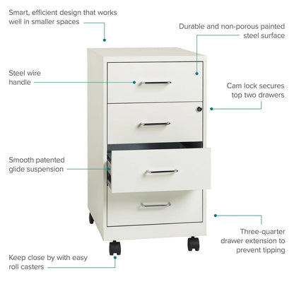 18" Deep 4-Drawer Metal Mobile Organizer, 4 Box Drawers