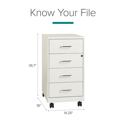18" Deep 4-Drawer Metal Mobile Organizer, 4 Box Drawers