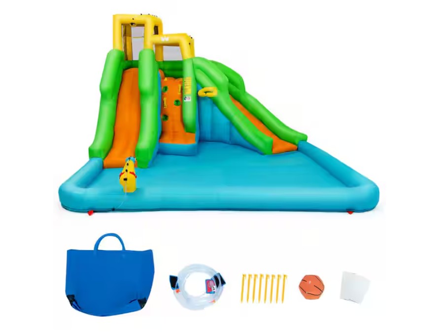 Inflatable water park bounce house 2-slide bouncer with 480-Watt Blower