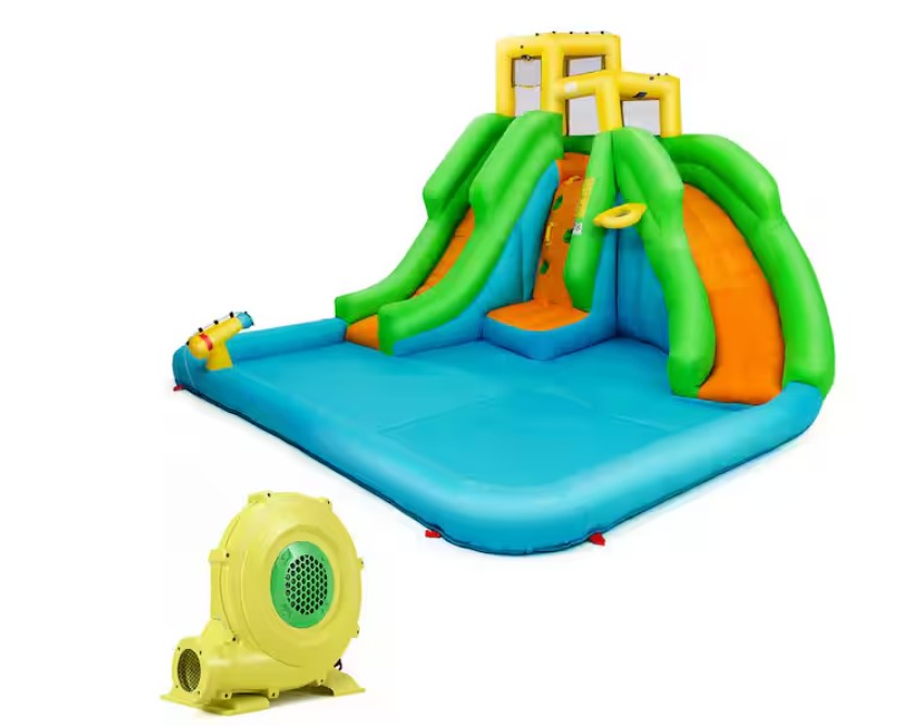 Inflatable water park bounce house 2-slide bouncer with 480-Watt Blower