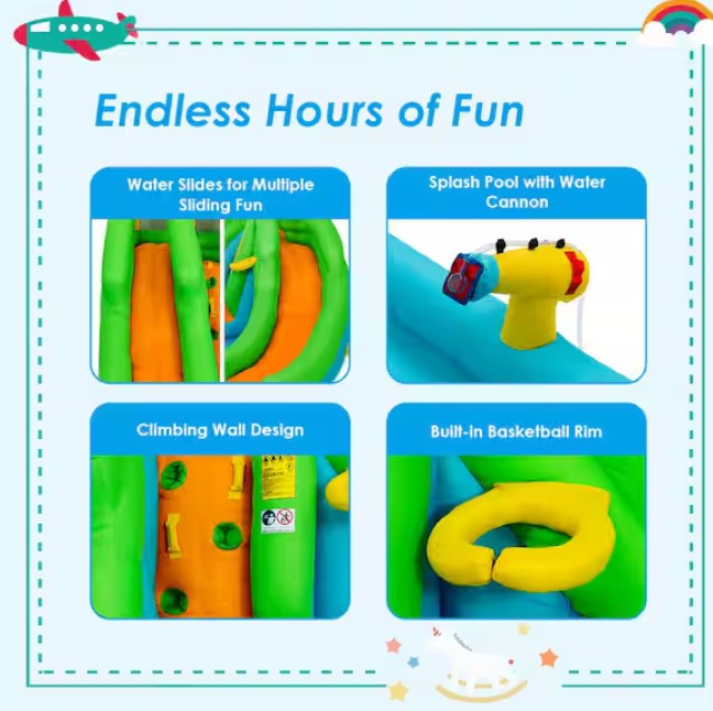 Inflatable water park bounce house 2-slide bouncer with 480-Watt Blower
