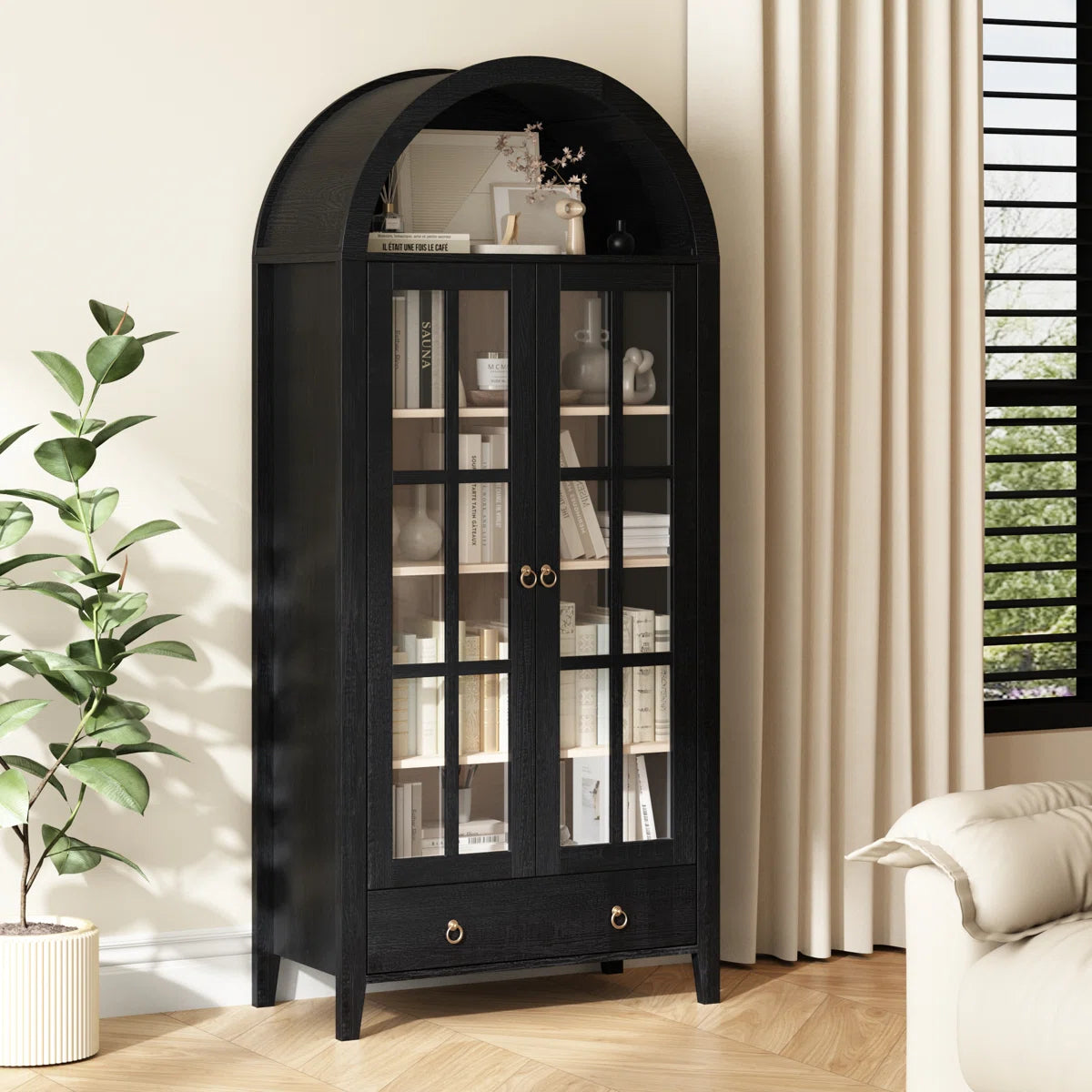 Kalaen 71" Arched Display Wood Cabinet