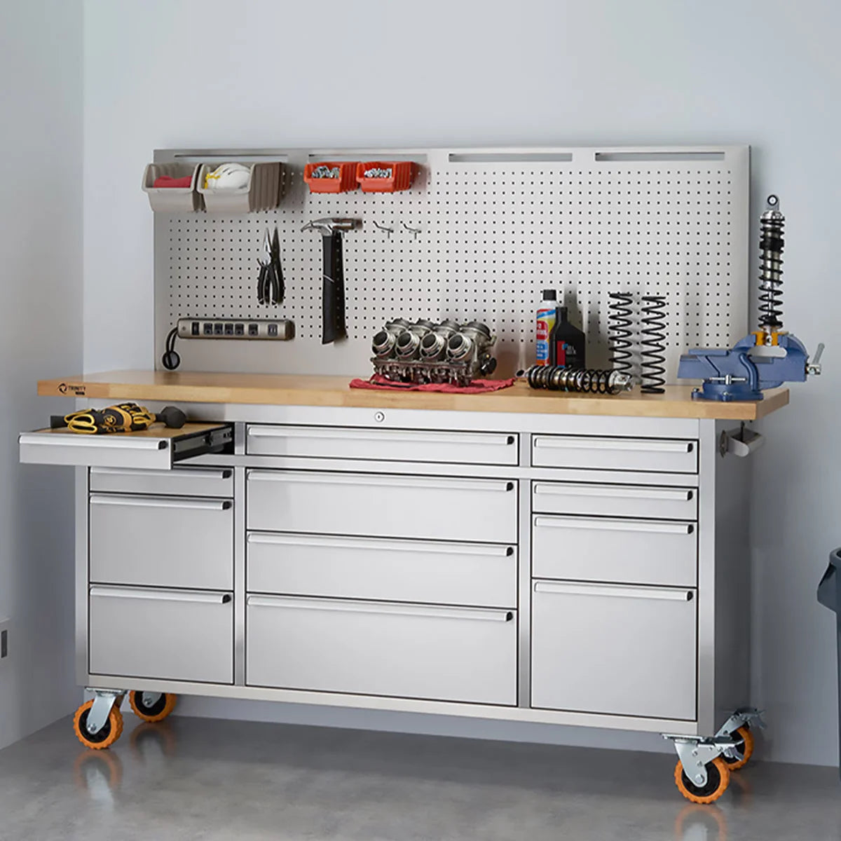 Stainless Steel Workbench with Pegboard - TRINITY PRO 72"