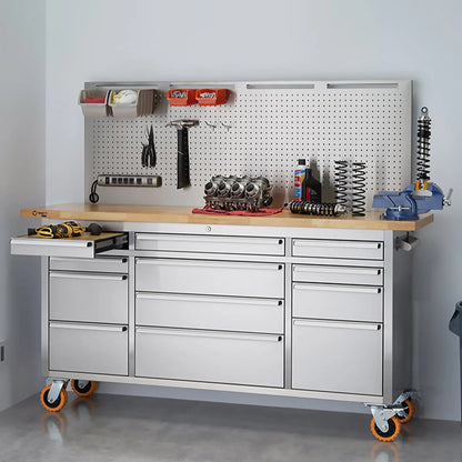 Stainless Steel Workbench with Pegboard - TRINITY PRO 72"