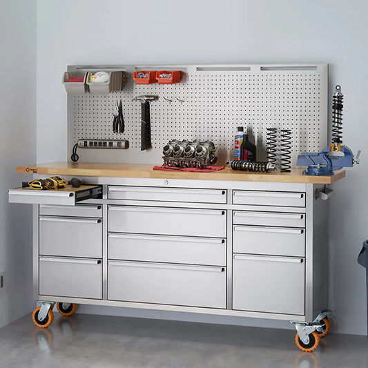 Stainless Steel Workbench with Pegboard - TRINITY PRO 72"