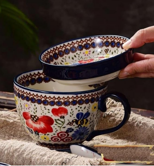 6 and 12 Piece Sets - Oversized Mugs with Spoons and Plates Set