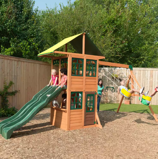 Treasure Cove Wood Outdoor Playground Set with Dual Slides