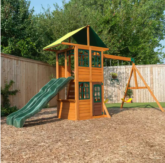Treasure Cove Wood Outdoor Playground Set with Dual Slides