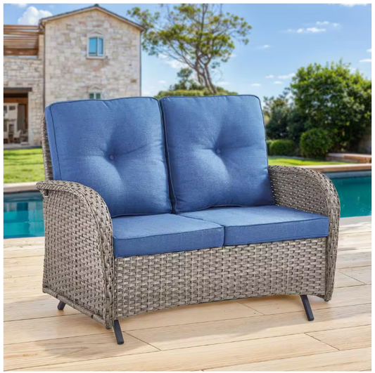 Patio Outdoor Glider with Cushion Guard Blue Cushions
