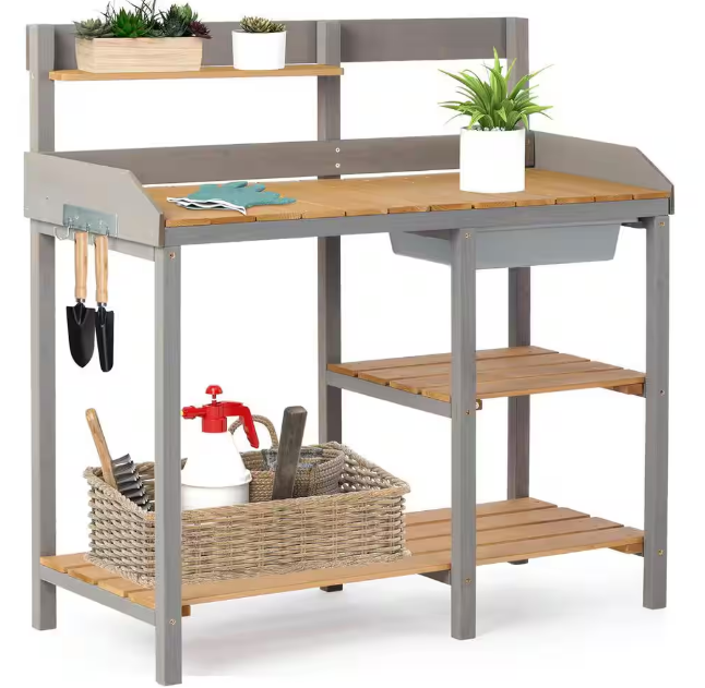 Wooden Potting Bench Table with Sink