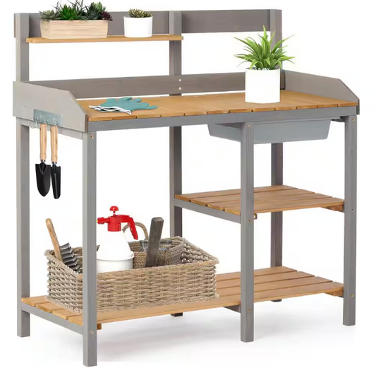 Wooden Potting Bench Table with Sink