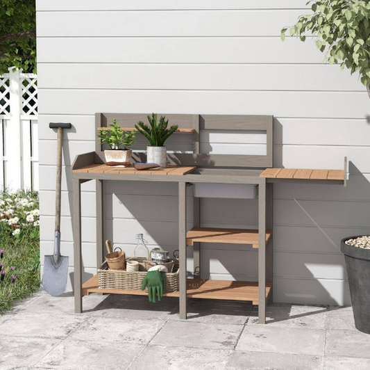 Wooden Potting Bench Table with Sink