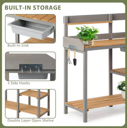 Wooden Potting Bench Table with Sink