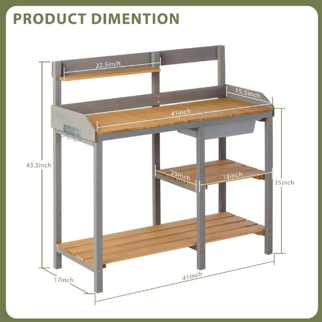 Wooden Potting Bench Table with Sink