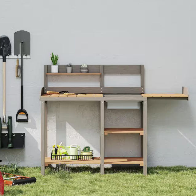 Wooden Potting Bench Table with Sink