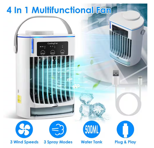 Portable Air Conditioner Fan Evaporative Air Cooler Desk Table Fan in White