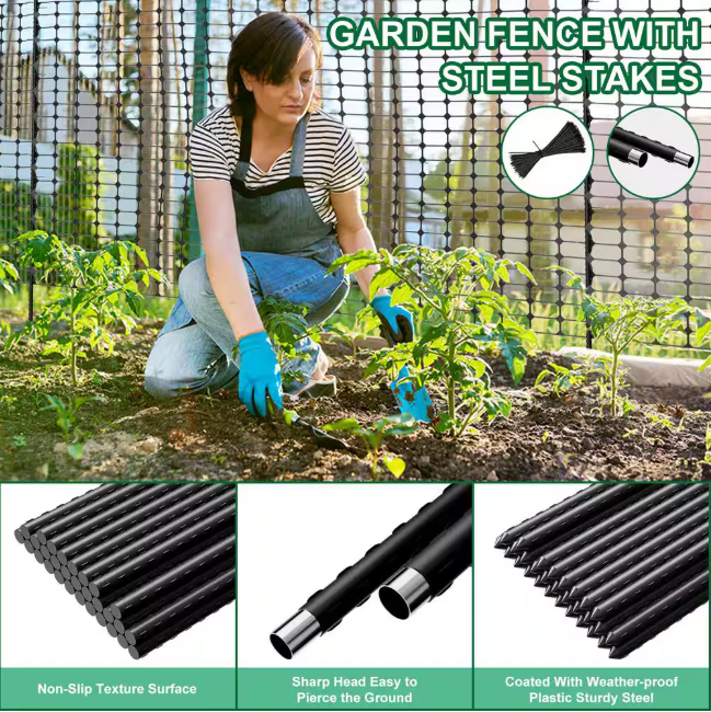Garden Fence Snow Fence 40 in. x 100 ft. Plastic Safety Fence Plastic Mesh+30 Steel Stakes