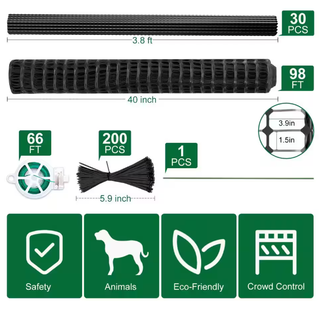 Garden Fence Snow Fence 40 in. x 100 ft. Plastic Safety Fence Plastic Mesh+30 Steel Stakes