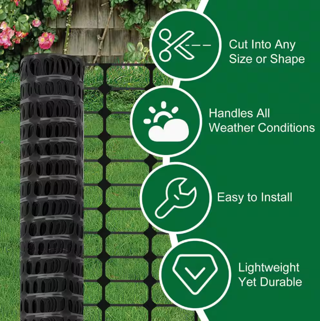 Garden Fence Snow Fence 40 in. x 100 ft. Plastic Safety Fence Plastic Mesh+30 Steel Stakes