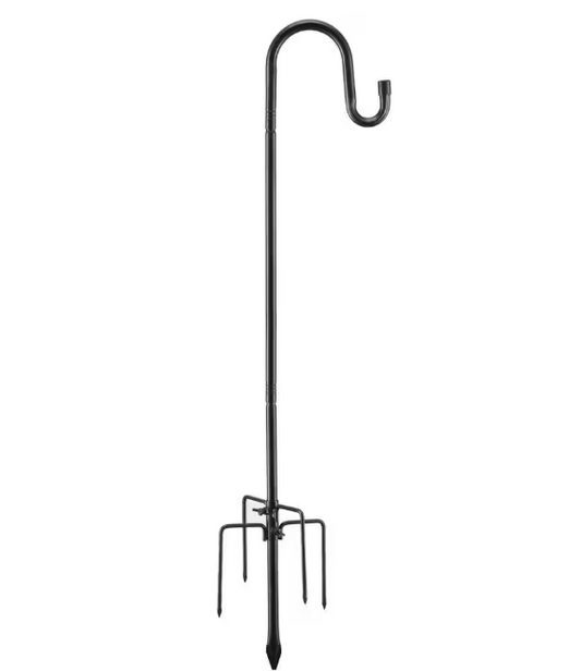 Black Adjustable Pole Steel Shepherds Hook with 5 Prong Base