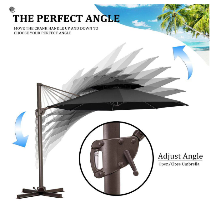 11.5 ft. Round Aluminum Outdoor Double Top Adjustable Tilt Cantilever