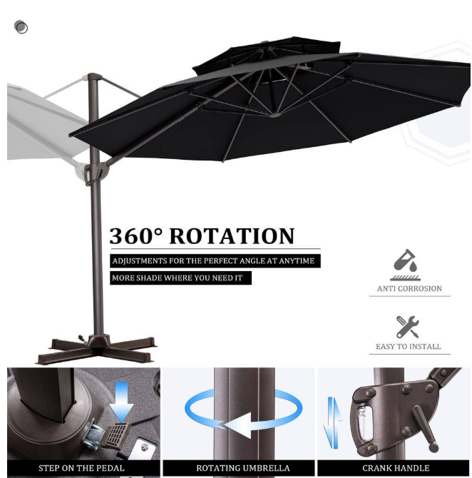 11.5 ft. Round Aluminum Outdoor Double Top Adjustable Tilt Cantilever