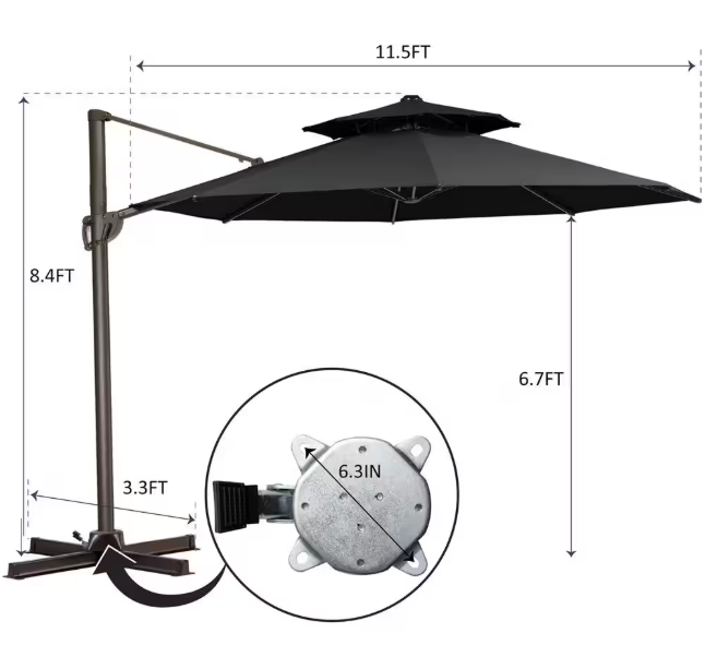 11.5 ft. Round Aluminum Outdoor Double Top Adjustable Tilt Cantilever