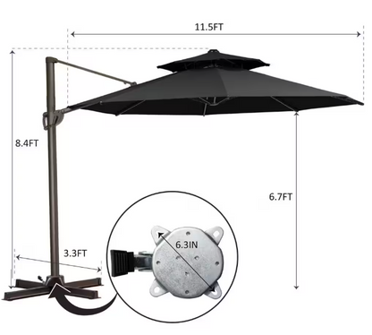 11.5 ft. Round Aluminum Outdoor Double Top Adjustable Tilt Cantilever