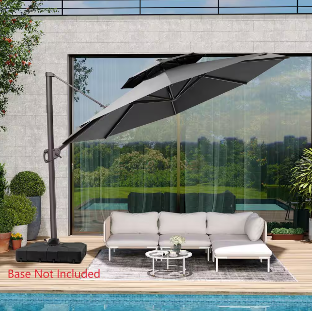 11.5 ft. Round Aluminum Outdoor Double Top Adjustable Tilt Cantilever