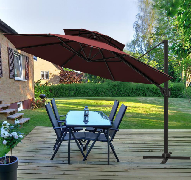 11.5 ft. Round Aluminum Outdoor Double Top Adjustable Tilt Cantilever