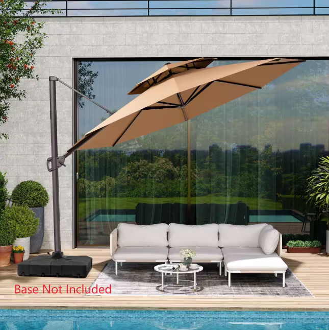 11.5 ft. Round Aluminum Outdoor Double Top Adjustable Tilt Cantilever
